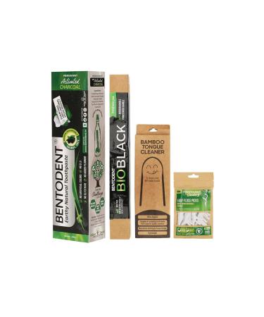Bentodent Toothpaste - Smile Box For Complete Oral Care Incl Charcoal Toothpaste Bio Black Soft Toothbrush Bamboo Tongue Cleaner Biodegradable Floss