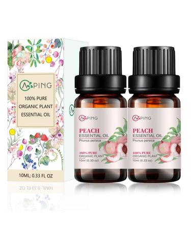 2-Pack Peach Essential Oil - 100% Pure Organic Natural Plant (Prunus persica) Peach Oil for Diffuser Aroma Spa Massage Yoga Perfume Body - 2x10ML