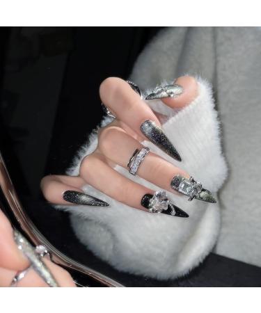 New Handmade Nail Wearing Heavy Industry Long Nail Handmade Nail Beautification False Nail Patch(Black S)