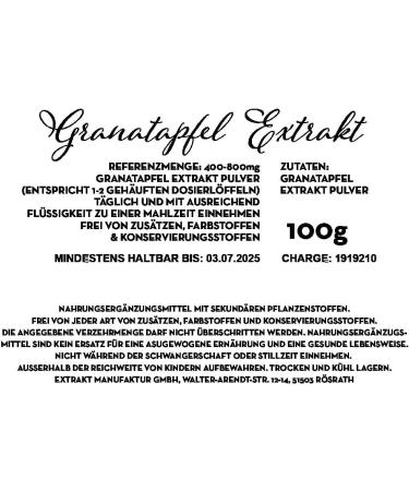 100g Pure Pomegranate Extract Powder - Additive-Free Punica Granatum High Dose Concentrated Natural Vegan Supplement - Buy Online on GoSupps.com