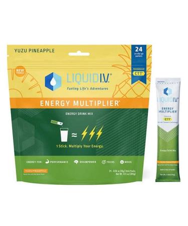 Liquid I.V. Energy Multiplier Yuzu Pineapple 24 Individual Serving Stick Packs in Resealable Pouch