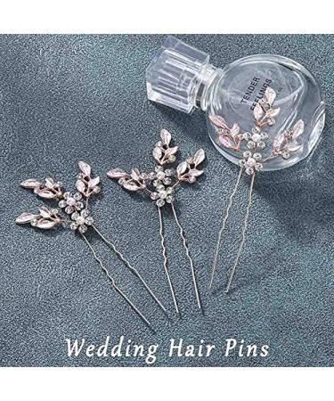 Crystal Leaf Bride Wedding Hair Pins - Pearl Hair Accessories for Women and Girls (Pack of 3) - Rose Gold - Buy Online on GoSupps.com