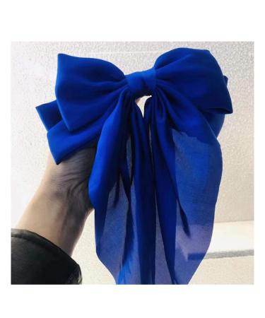 Yurosiay Hair Clips Bow Women's Large Hair Bows Vintage French Long Satin Ribbon Hair Clip Bow Plain Bow Hair Pin Hair Bows Clip Hair Accessories Bow Royal Blue