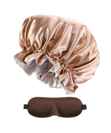 Arycrack Bonnet Sleep Cap Satin Lined Silky Feel Smooth Soft Wearable on Both Sides with a Free Eye Mask Khaki
