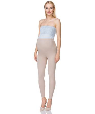 SOFTSAIL Maternity Leggings Pregnancy Pants Cotton Trousers with Belly Support Over Bump High Waisted Stretchy Soft Women Maternity Clothes Pregnancy Wear 14 Beige