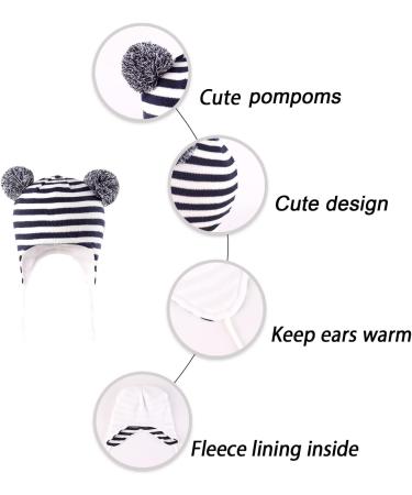 LANGZHEN Toddler Kids Winter Fleece Lined Earflap Hat 0-6 Months Navy-Stripe - Buy Online on GoSupps.com