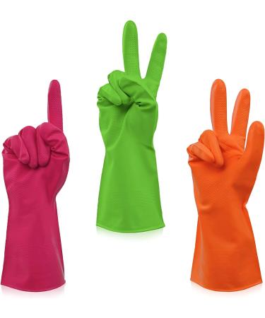 Cleanbear Reusable Household Cleaning Gloves Set of 3 - Green, Red, Orange - Buy Online on GoSupps.com