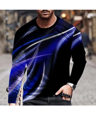 oelaio Men's T-Shirts Graphic Tees Long Sleeve Round Neck Pullover Men's Shirts Graphic Tees 3D Printed Workout Shirts Tops Blue - Buy Online on GoSupps.com