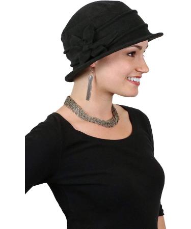 Fleece Flower Cloche Hat for Women - Black | Cancer Headwear Chemo Ladies Head Coverings - Buy Online on GoSupps.com
