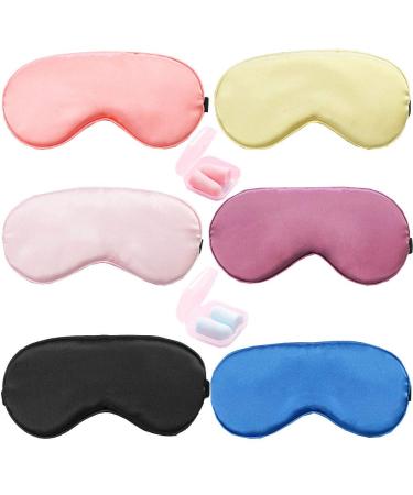 HappyDaily Pack of 6 Elegant and Comfortable Silk Sleep Mask with Boxed Soft Foam Ear Plugs (Pink/Blue/Purple/Watermelon Red/Champagne/Black)