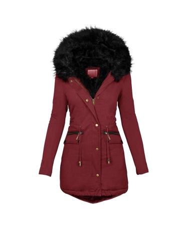 Ronony winter jacket ladies warm winter coat zipper winter parka with hooded windbreaker long -sleeved coat pockets functional jacket fashion hoodie hoodies single -colored jacket casual outdoor jacket 5xl 1#wine