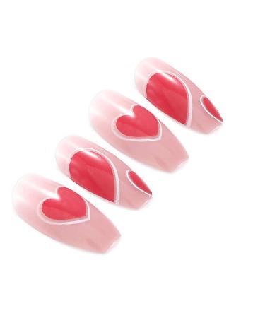 Love Heart Press-On Nails 24pcs Rose Red Full Cover Long Coffin Fake Nails for Women & Girls | Perfect Love Style Design - Buy Online on GoSupps.com
