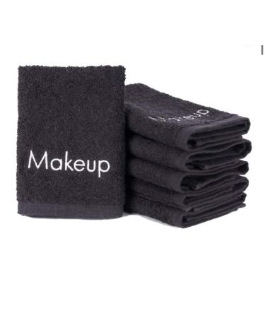 Embroidered Black Makeup Washcloth Set of 6  13X13  100% Cotton
