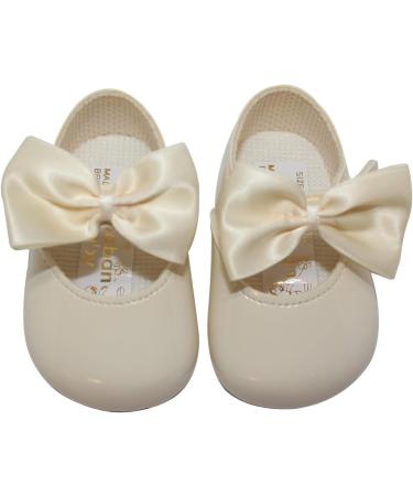Bow Button Up Baby Girls Pram Shoes - Soft Sole Ivory (Size 0 UK) - Handcrafted in Britain - Buy Online on GoSupps.com