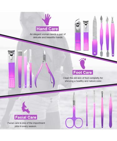 Professional Manicure Set - 16Pcs Stainless Steel Nail Clippers Kit for Women - Purple Pedicure Care Tools - Ideal for Travel or Home Use - Buy Online on GoSupps.com