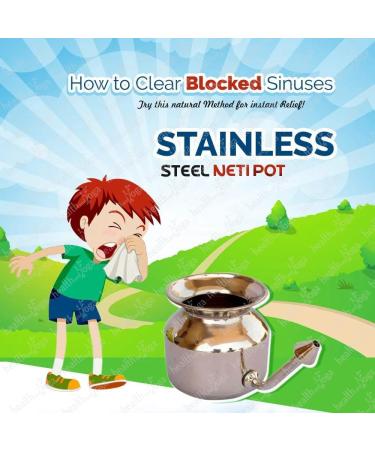 HealthAndYoga(TM) SteloKleen Superior Neti Pot Learner - Improver Kit - Unbreakable Stainless Steel Pot - Smooth Leak Plug Nose Tip - Pure Salt 25 Pieces - Buy Online on GoSupps.com