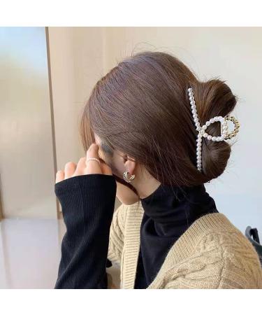 Threaded Gold Pearl Hair Claw - Strong Hold Jaw Clips for Thick Hair | Fashion Hair Accessories Gift for Women and Girls - Buy Online on GoSupps.com