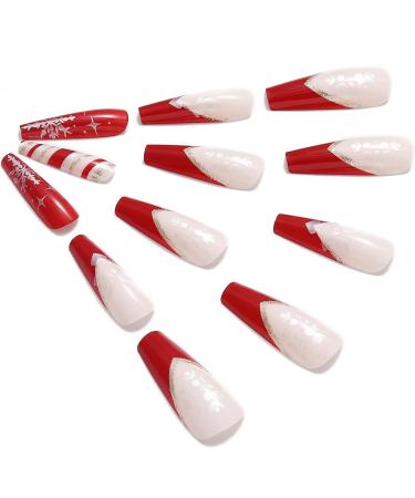 Vatocu Christmas Snowflakes Glitter False Nails - 24pcs Long Xmas Press on Nails for Women and Girls - Buy Online on GoSupps.com