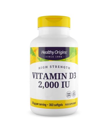 Healthy Origins, Vitamin D3, 2,000 IU, Depot, 360 Capsules, High Dosed, Soy Free, Gluten Free, Non-GMO