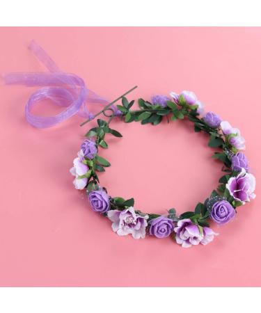 Minkissy Bridal Hair Wreath - Purple Flower Crown with Green Leaf Headband for Women and Girls - Perfect for Wedding and Party - Buy Online on GoSupps.com