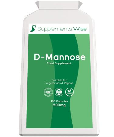 D-Mannose Capsules - 500mg x 180 - Cystitis Treatment for Women and Men - Urinary Tract UTI and Bladder Support - 1500mg Dmannose Powder Per Serving - D Mannose for UTI and Water Infection Relief 180 Count (Pack of 1)