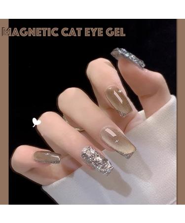 AHAMIOU Crystal Cat Eye Gel Polish Kit - Magnetic Holographic Cats Eyes Nail Polish Set with Diamond Glitter - Beige - Buy Online on GoSupps.com