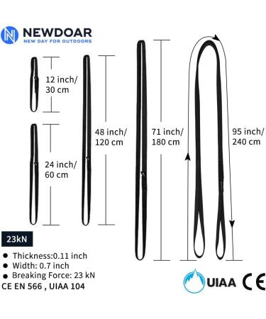 Newdoar 16mm Nylon Climbing Loop Sling Runner - 22KN (4840 LB) Anchor System & Abseiling Equipment - 71inch/180cm - Perfect for Tree Work - Black - Buy Online on GoSupps.com