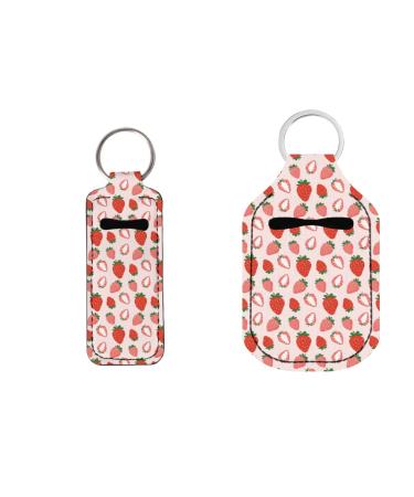 Coldinair Novelty Print Chapstick Holder Keychain Lip Balm Holder and Travel Hand Sanitizer Bottle Holder Keyring Pink Strawberry