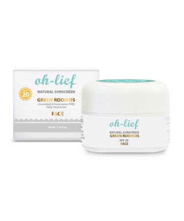 Oh-Lief Natural Face Sunscreen 50ml Certified Natural & Organic Broad-Spectrum protection UVA/UVB Unscented & Preservative free