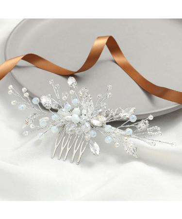 Ushiny Crystal Bride Wedding Hair Comb Silver Rhinestone Headpiece Pearl Hair Side Comb for Women and Girls - Buy Online on GoSupps.com