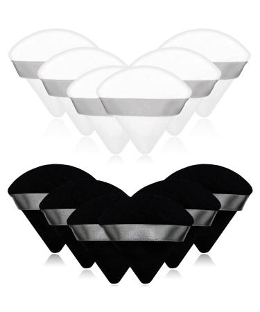 12 Pieces Cosmetic Powder Puff,2.76 inch Portable Soft Sponge Setting Face Puffs,Triangle Velvet Powder Puff with Ribbon Band Handle for Loose Powder Body Powder Makeup Tool Black and White