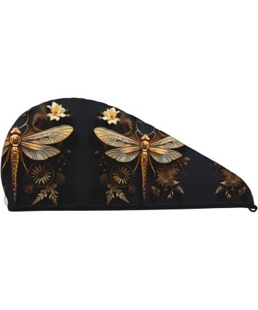 Gold Dragonfly Dry Hair Cap - Super Absorbent Elastic Wrap for Women | Quick Drying for Long & Thick Hair - Buy Online on GoSupps.com