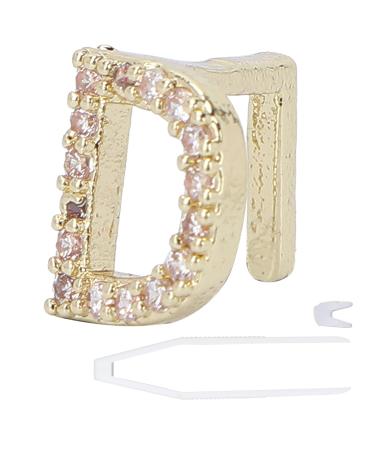 English Letter D Teeth Brace Hip Hop Decoration Jewelry with Tweezers and Solid Wax for Halloween Parties Brass Material (Gold)