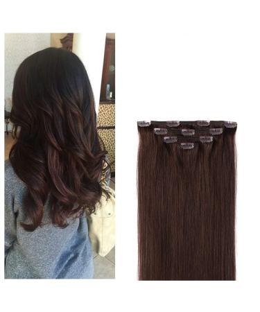 14" Clip in Hair Extensions Remy Human Hair for Women - Silky Straight Human Hair Clip in Extensions 50grams 4pieces Dark Brown #2 Color 14 Inch (Pack of 1) Dark Brown #2