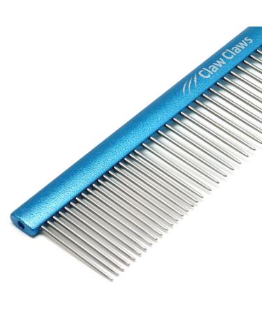 Claw Claws Comb with Oval Handle for Dogs and Cats, Removing and Shedding Matted, Tangled Hair, Metal Comb with Stainless Steel Pins, Detangling Grooming Tool, Pet Comb (Blue-20% fine pins, M) Medium