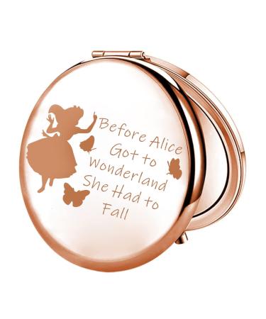 FEELMEM Alice Inspired Gift Before Alice Got to Wonderland She Had to Fall Compact Mirror Cartoon Keepsake Makeup Mirror Movie Inspire Gift (Before Alice-Mirror)