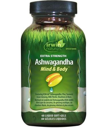 Irwin Naturals Extra Strength Ashwagandha - Organic Supplement for Stress Relief Performance with Cordyceps Turmeric BioPerine & More Best for Men and Women 60 Liquid Softgels