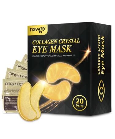 NEWGO Under Eye Patches 24K Crystal GOLD Anti-Wrinkle Anti-Ageing Eye Wrinkle Pads & Patches Collagen Powder Eye Mask Facial Moisturizer for Dark Circles Refresh Your Skin-20Pairs Gold Eye Mask
