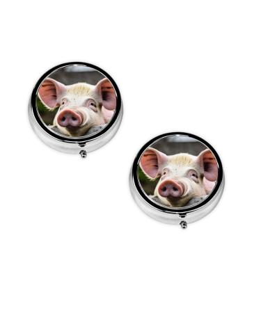 (Cute Pig) Round Pill Box 3 Compartment Pill Box Mini Decorative Pocket Purse Portable Travel Medicine Tablet Vitamin Holder Organizer Pill Case