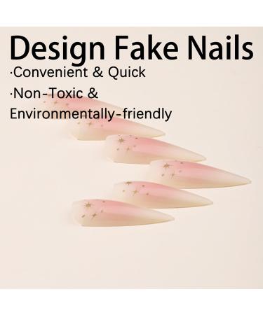 Glossy Almond Stiletto Press On Nails | Gradient Star Design Acrylic Nail Tips - Medium Long Full Cover Fake Nails for Women - Buy Online on GoSupps.com