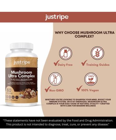 Just Ripe Nutrition Mushroom Ultra Complex - Reishi Cordyceps Lions Mane & Shiitake - Immune System Booster & Nootropic Brain Supplement - Enhance Memory and Focus - Stress Relief - 60 Capsules - Buy Online on GoSupps.com