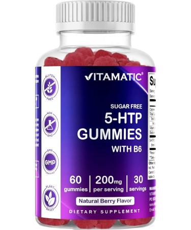 Vitamatic Sugar Free 5-HTP 200mg Gummies with B6 per Serving - 60 Pectin Based Gummes - Buy Online on GoSupps.com