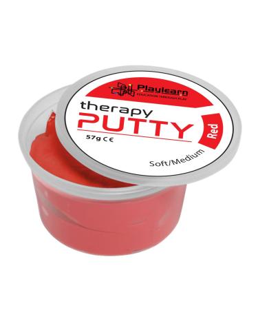 Playlearn Therapy Putty Soft/Medium Resistance Squeezable Non-Toxic Hand Exercise Colour Coded Red for Adults & Children 57g (2oz) Tubs Red - Soft/Medium