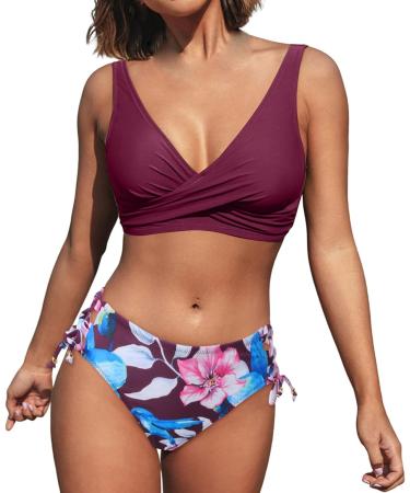 Womens 2 Pieces Adjustable Straps Swim Tops Bikini Set Brazilian Swim Brief Swimming Costume Tummy Control Bathing Suit Solid Color Swimsuit Beach Wear S 4916-mgkdg-purple-d - Buy Online on GoSupps.com
