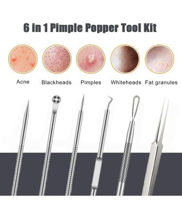 Pimple Popper Tool Kit - 6 Pcs Blackhead & Acne Remover Set for Nose & Face - Skin Blemish Extractor Tool - Silver - Buy Online on GoSupps.com