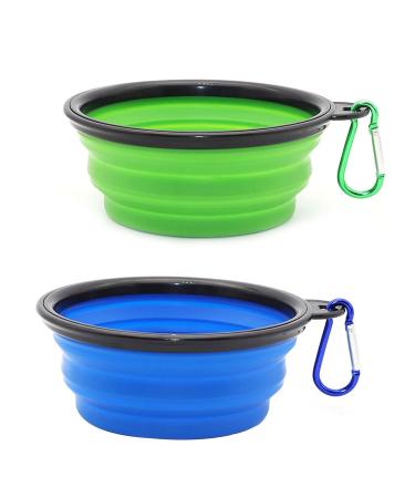 Collaps can be folded together collapsible water bowl for dogs and cats portable food bowl for pets irrigation shells portable dog bowl with carabiner (small (350 ml) blue + green) Small (350ml) blue green