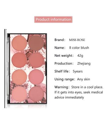 8 Colors Rouge Palette - Bright Shimmer & Matte Blush Powder | Professional Contour & Highlight Makeup with Brush - Buy Online on GoSupps.com