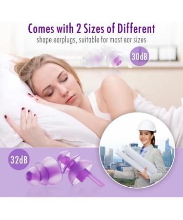 Hearprotek Ultra Soft Sleeping Ear Plugs 2 Pairs (32db & 30db) - Noise Reduction and Hearing Protection for Side Sleepers, Snoring, Working, Construction - Purple - Buy Online on GoSupps.com
