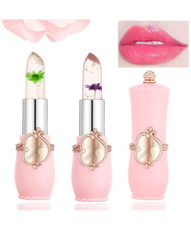 WYBLZPXZ 2Pcs Clear Crystal Flower Jelly Lipstick PH Magic Temperature Color Changing Lipstick Lip Gloss Long Wear Nutritious Tinted Lip Balm Moisturizing Lip Stick Makeup Set (Set C)