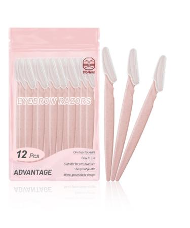 Eyebrow Razor for Women, 12 Pcs Dermaplaning Tool for Face Professional, Face Razor for Women Facial Hair Remover (Wheat Pink) 12PCS Wheat Pink